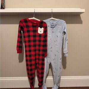 Carter's Red and Black Plaid Footie with Bear Patch